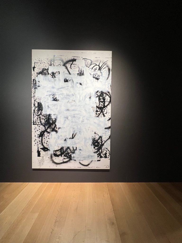 Works by Christopher Wool can be seen at Christie's.  Photo: Katya Kazakina.