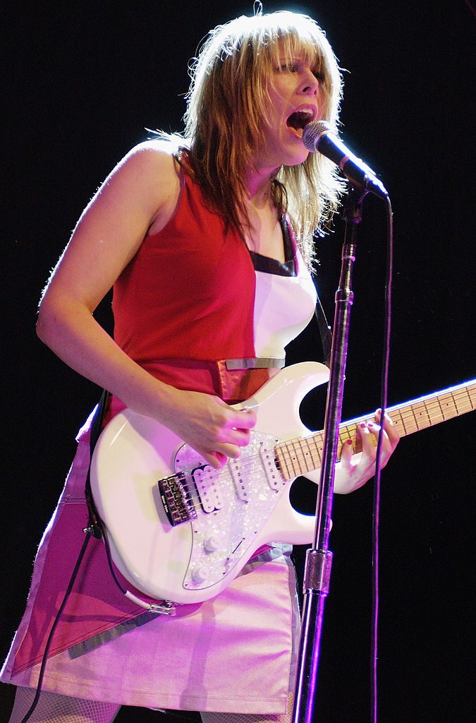 Johanna Fateman of Le Tigre performs in support of the bands "TKO" release at the San Jose Civic Auditorium on July 12, 2005 in San Jose, California. (Photo by Tim Mosenfelder/Getty Images)