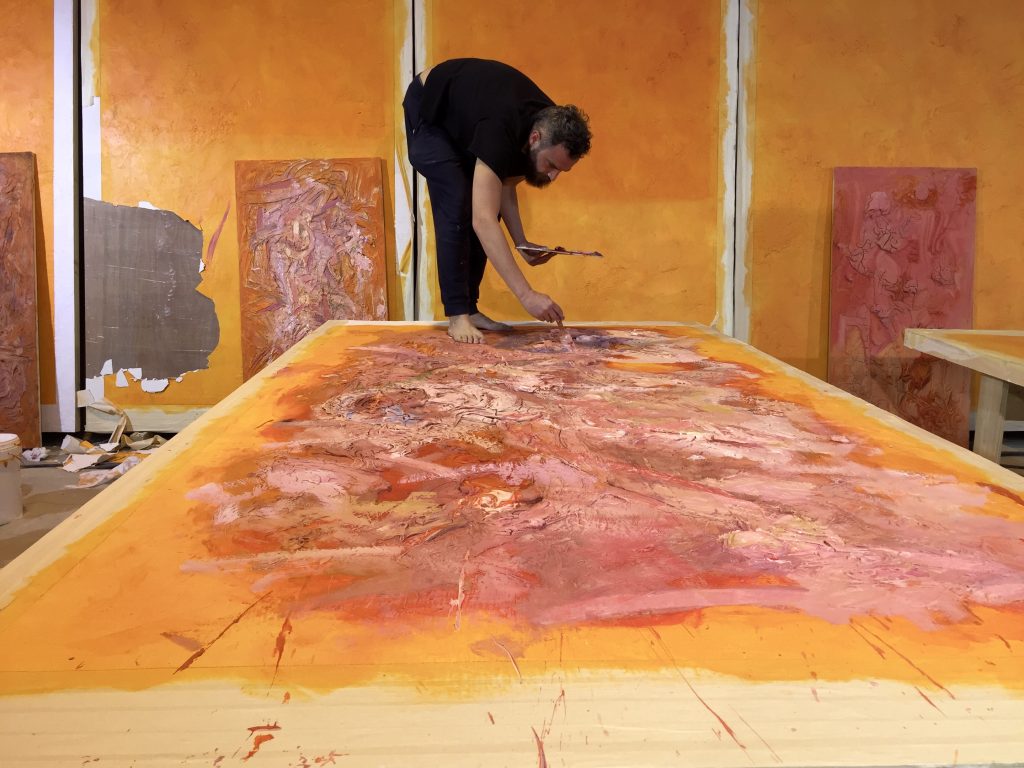 Sandro Kopp making paintings for <em>The French Dispatch</em>. Photo by Sian Smith.