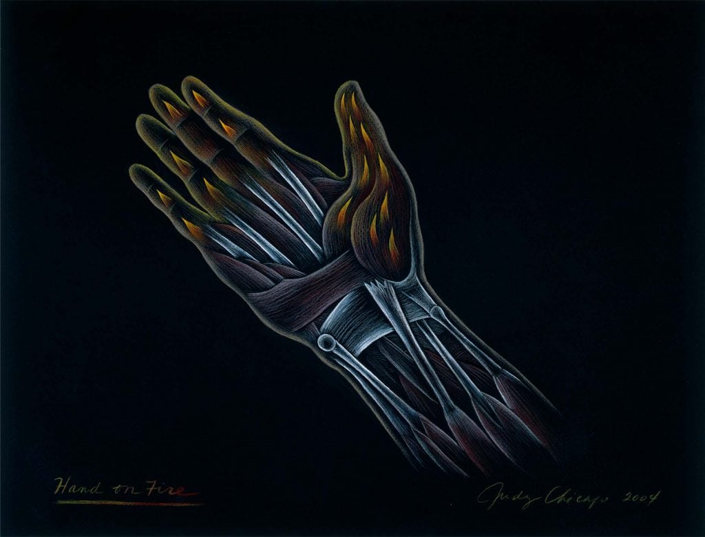 Judy Chicago, <em>Hand on Fire (Hands - Studies/Ancillaries)</em>, 2004. Courtesy of Nina Johnson, Miami.