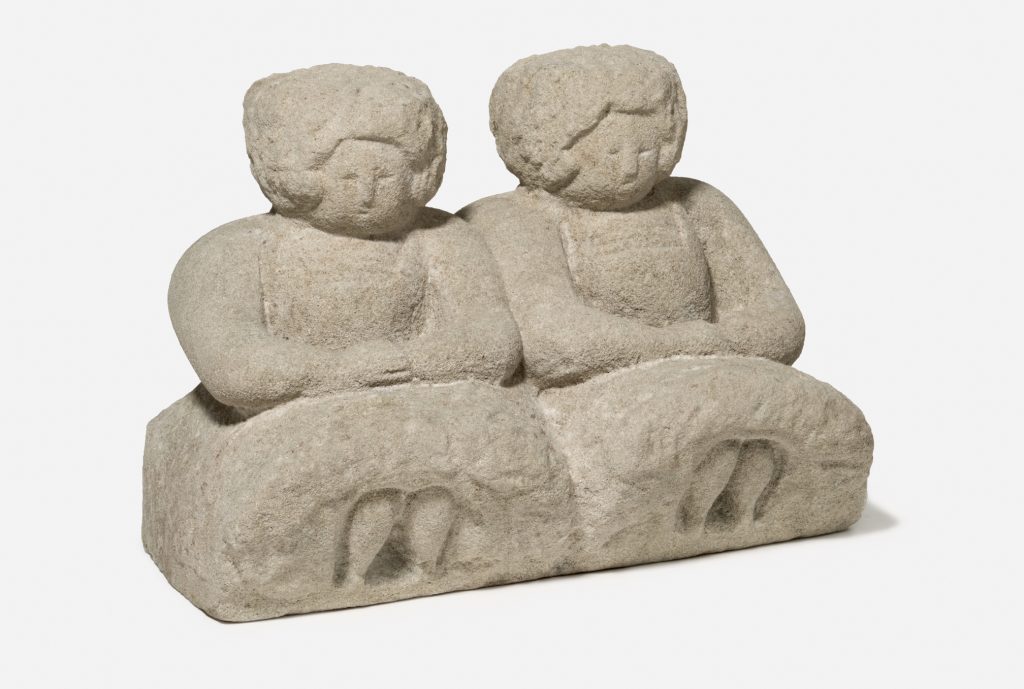 William Edmondson, <em>Martha and Mary</em> (ca. 1931–1937). Collection of the American Folk Art Museum, New York, promised gift of KAWS. Photo by Bill Jacobson Studio, courtesy of the American Folk Art Museum.