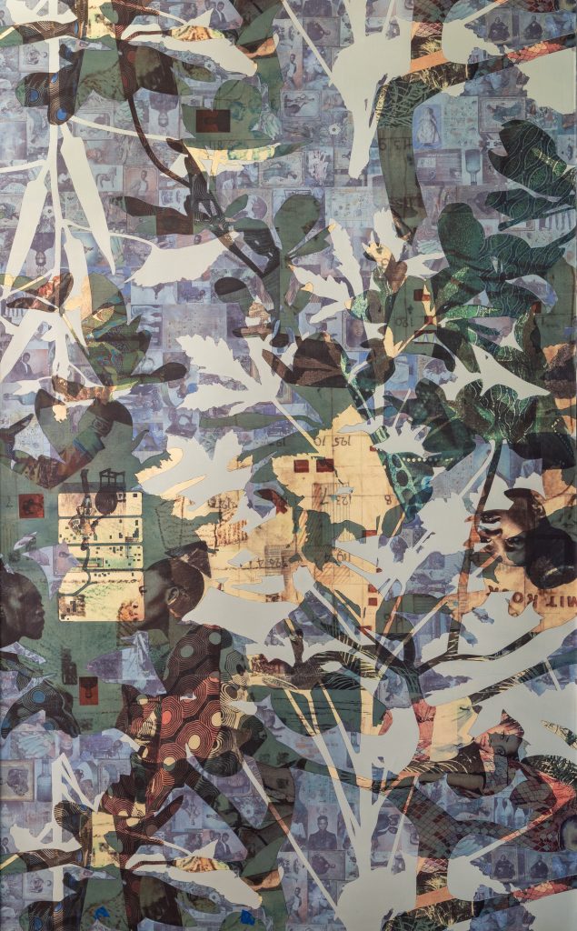 Njideka Akunyili Crosby’s Thriving and Potential, Displaced (Again and Again and...) (2021) [detail]. Courtesy of the artist and the Metropolitan Museum of Art.