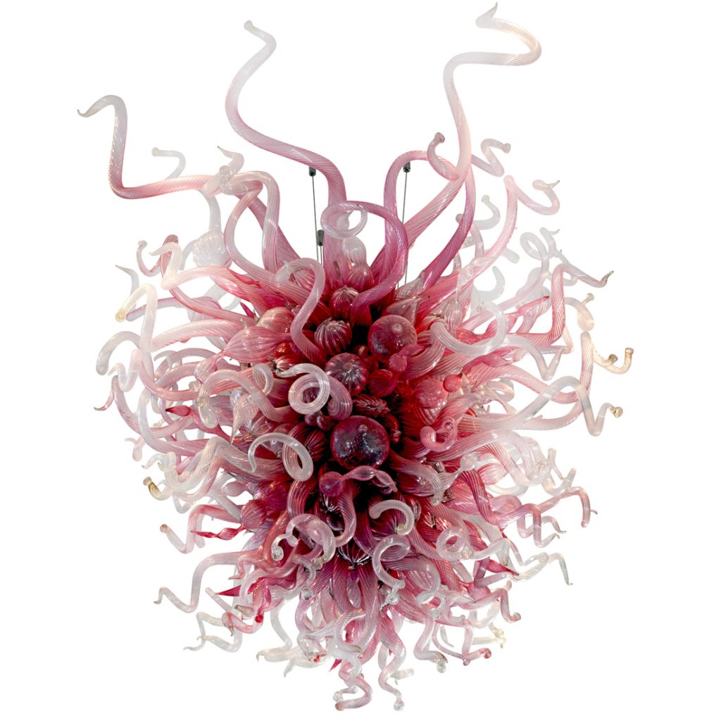 Dale Chihuly, Untitled (pink and white glass chandelier). Estimate $60,000–90,000. 