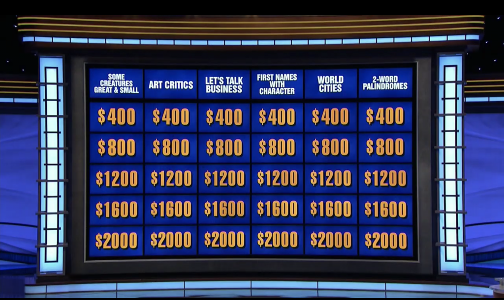 Double Jeopardy categories included "Art Critics" on the November 10, 2021 episode of <em>Jeopardy!</em>. 