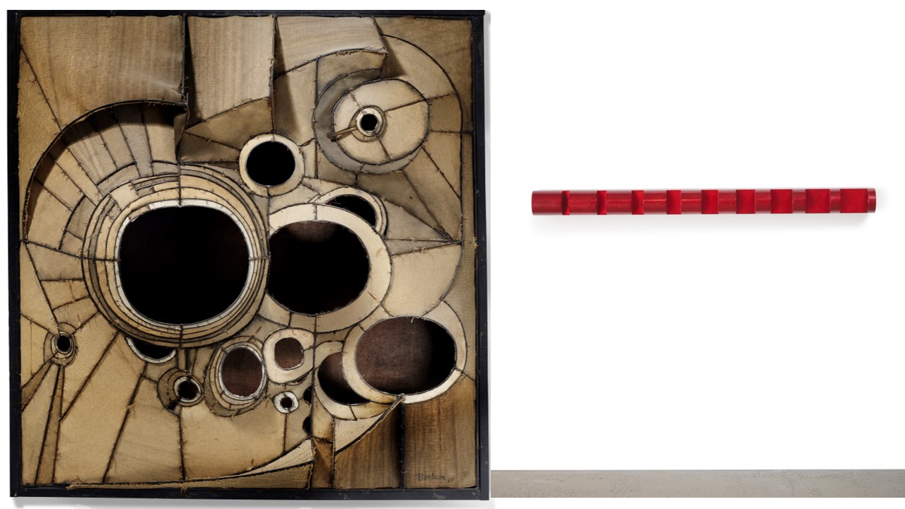 Lee Bontecou, Untitled (1960). Courtesy of Christie's Images, Ltd. Right: Donald Judd, Untitled (ca. 1968-69). Courtesy of Sotheby's.