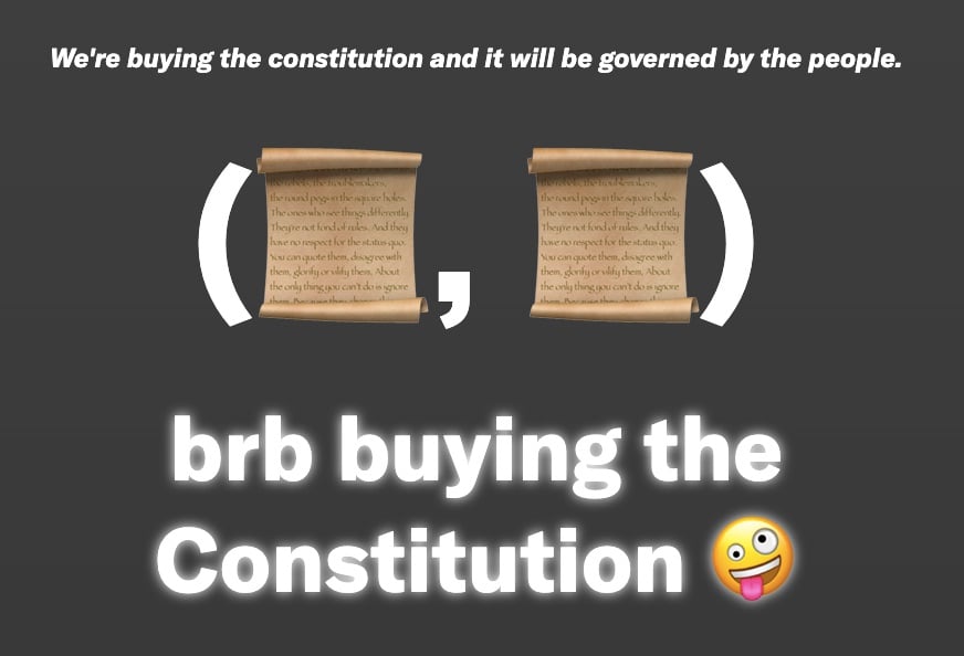 Message on the landing page of the ConstitutionDAO during the sale.