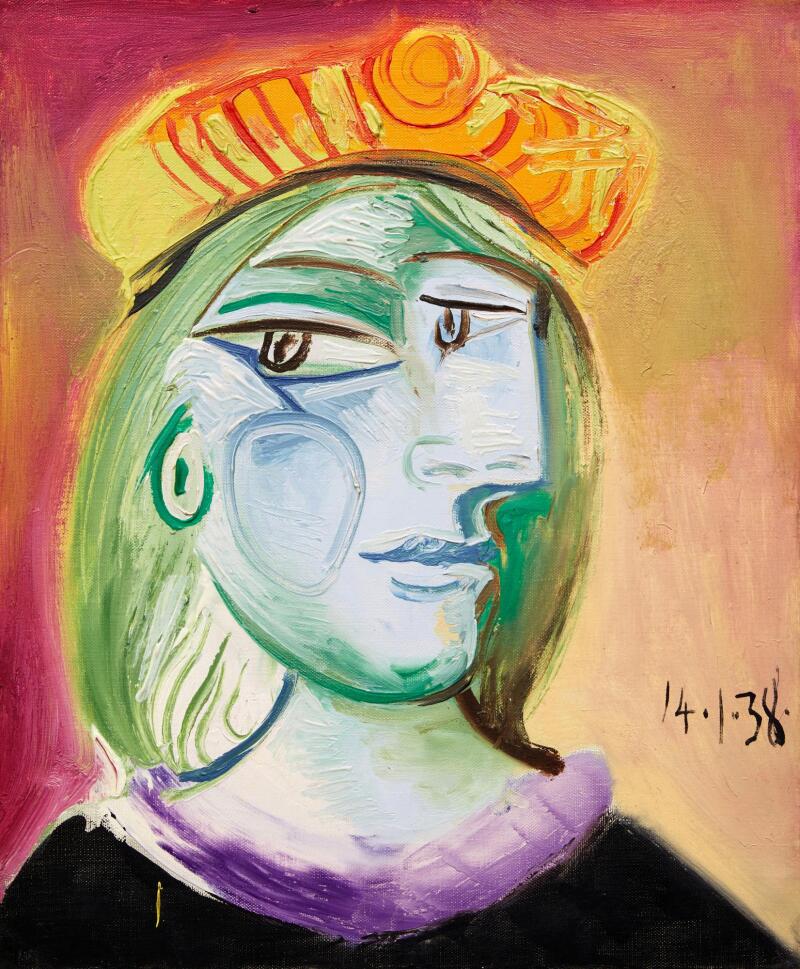 Pablo Picasso, <i>Femme au béret rouge-orange</i> (1938). Courtesy of Sotheby's.
