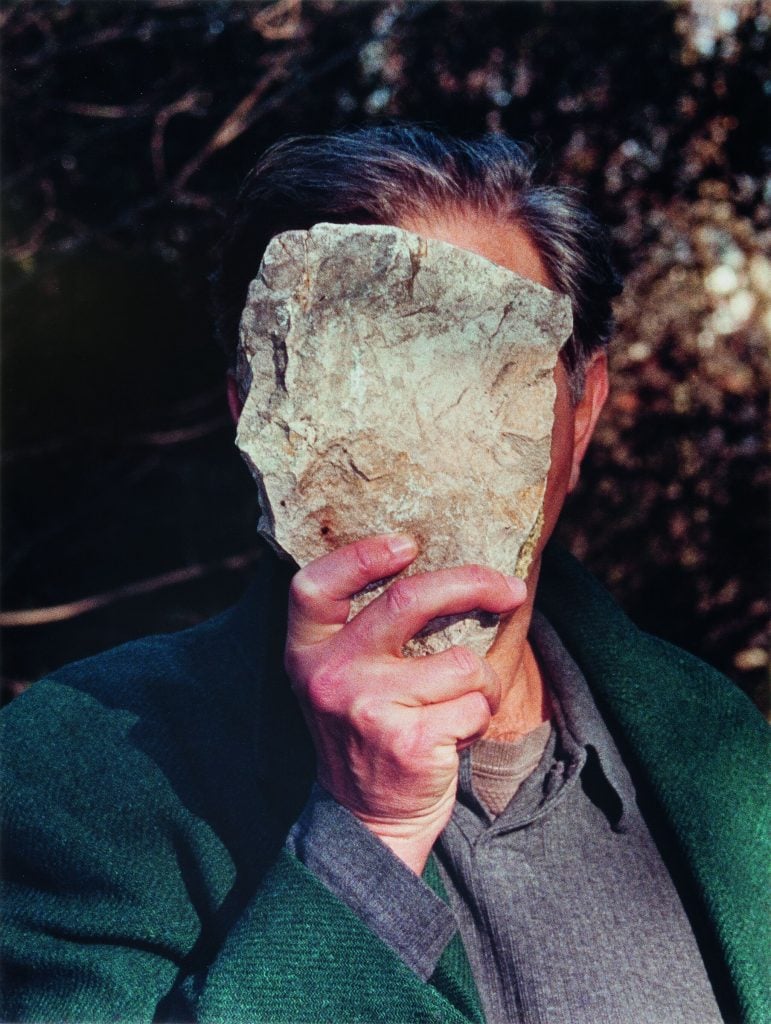 Jimmie Durham,  <em>Self-Portrait Pretending to Be a Stone Statue of Myself</em> (2006). Courtesy of ZKM Center for Art and Media, Karlsruhe.