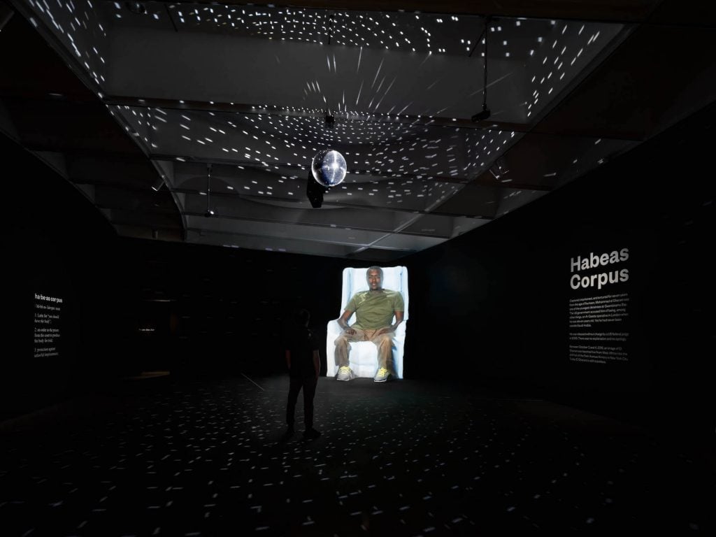 Laurie Anderson, <em> Habeas Corpus </em> (2015). Installation view from “Laurie Anderson: The Weather” at the Hirshhorn Museum and Sculpture Garden, 2021. Courtesy of the artist. Photo by Ron Blunt.