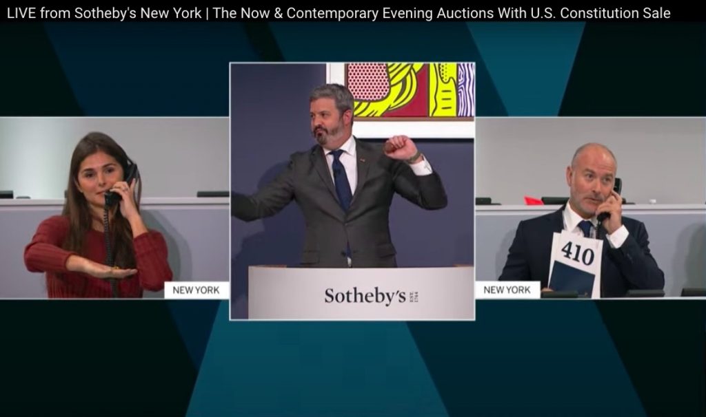 Screenshot of the Sotheby's sale of the U.S. Constitution.
