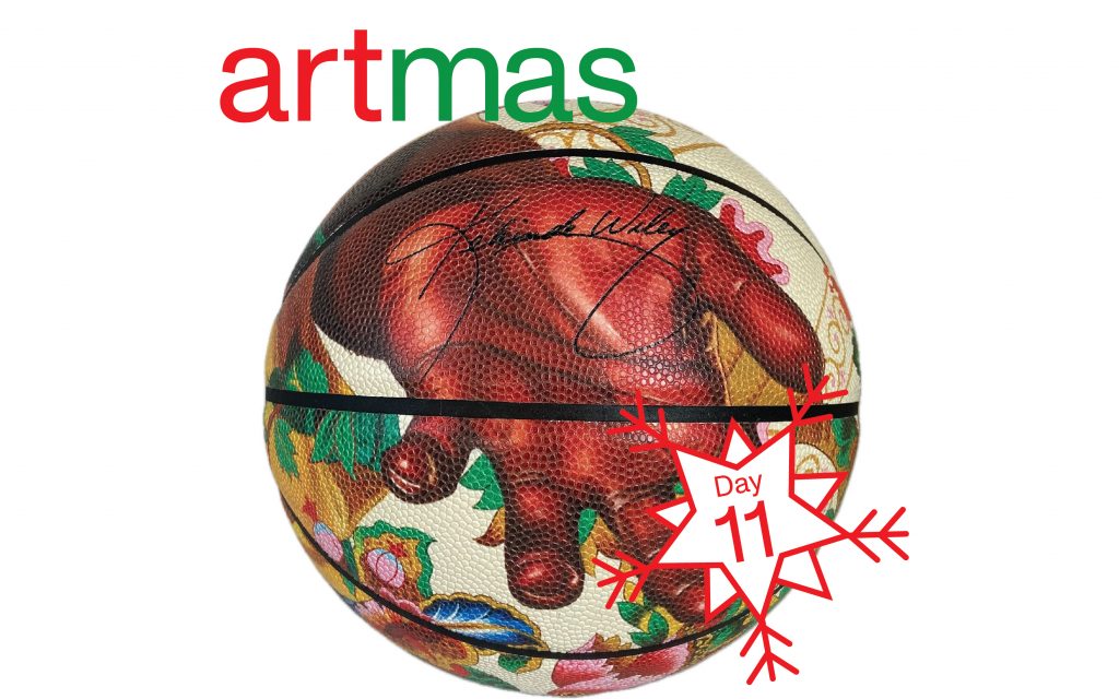 A basketball featuring details from Kehinde Wiley's 2017 painting, Death of St. Joseph. Courtesy of Kehinde Wiley Shop.