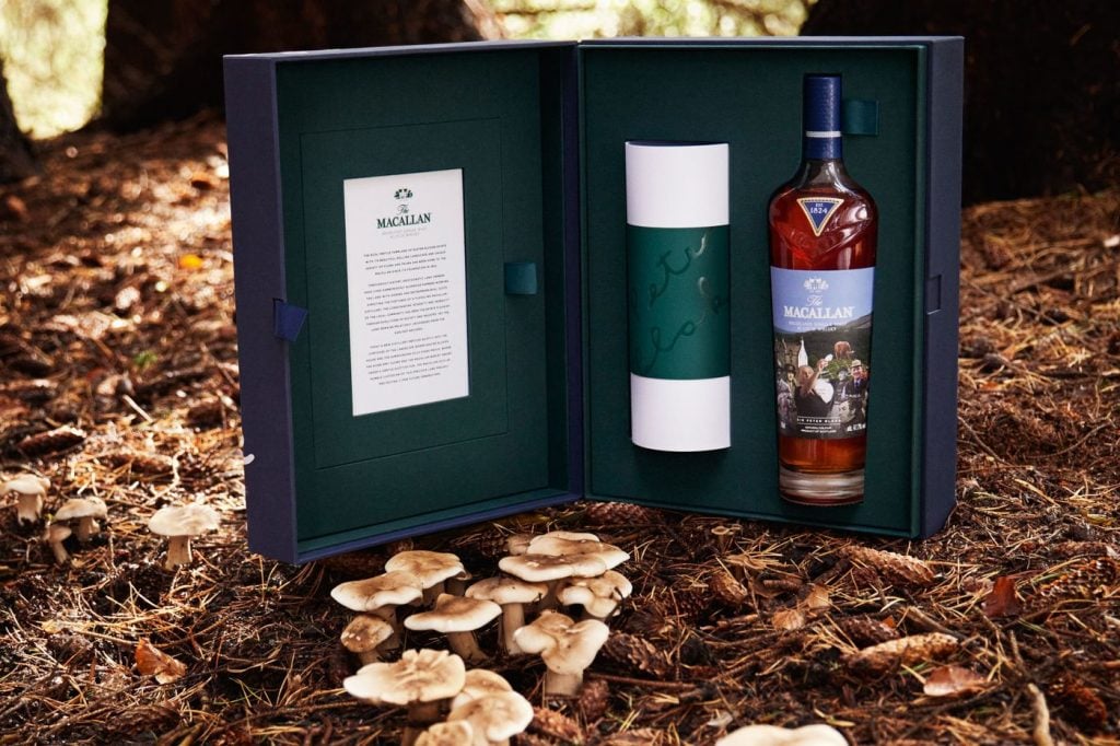 Peter Blake's "An Estate, A Community, and A Distillery" design for Macallan Whisky. Photo: Mary McCartney; courtesy of Macallan Whisky.