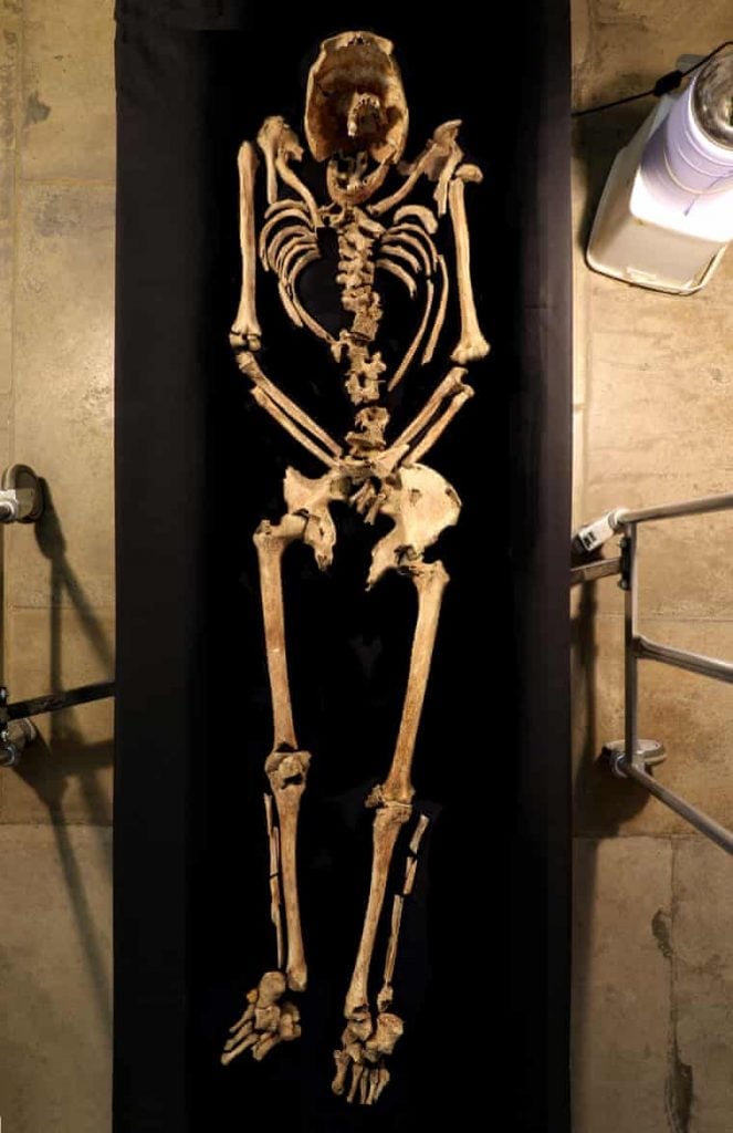The skeleton has a nail piercing its foot, perhaps the best-preserved archaeological evidence of crucifixion as carried out by the Roman Empire. Photo by Adam Williams, courtesy of Albion Archaeology. 