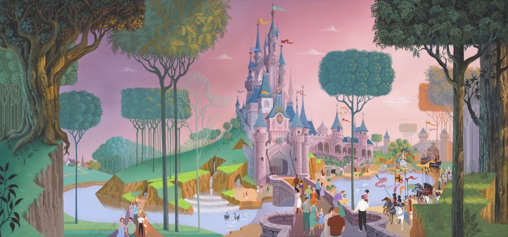 فرانك أرميتاج ، <i></noscript> Palais de la Belle au Bois Dormant, Disneyland Paris, </ i> (1988).  Walt Disney Imagine Set © Disney » width= »1024″ height= »477″ srcset= »https://news.artnet.com/app/news-upload/2021/12/2_Disneyland-Paris-1024×477.jpg 1024w, https http://news.artnet.com/app/news-upload/2021/12/2_Disneyland-Paris-300×140.jpg 300w, https://news.artnet.com/app/news-upload/2021/12/2_Disneyland – Paris-50×23.jpg 50w » size= »(largeur-max: 1024px) 100vw, 1024px »/></p>
<p class=