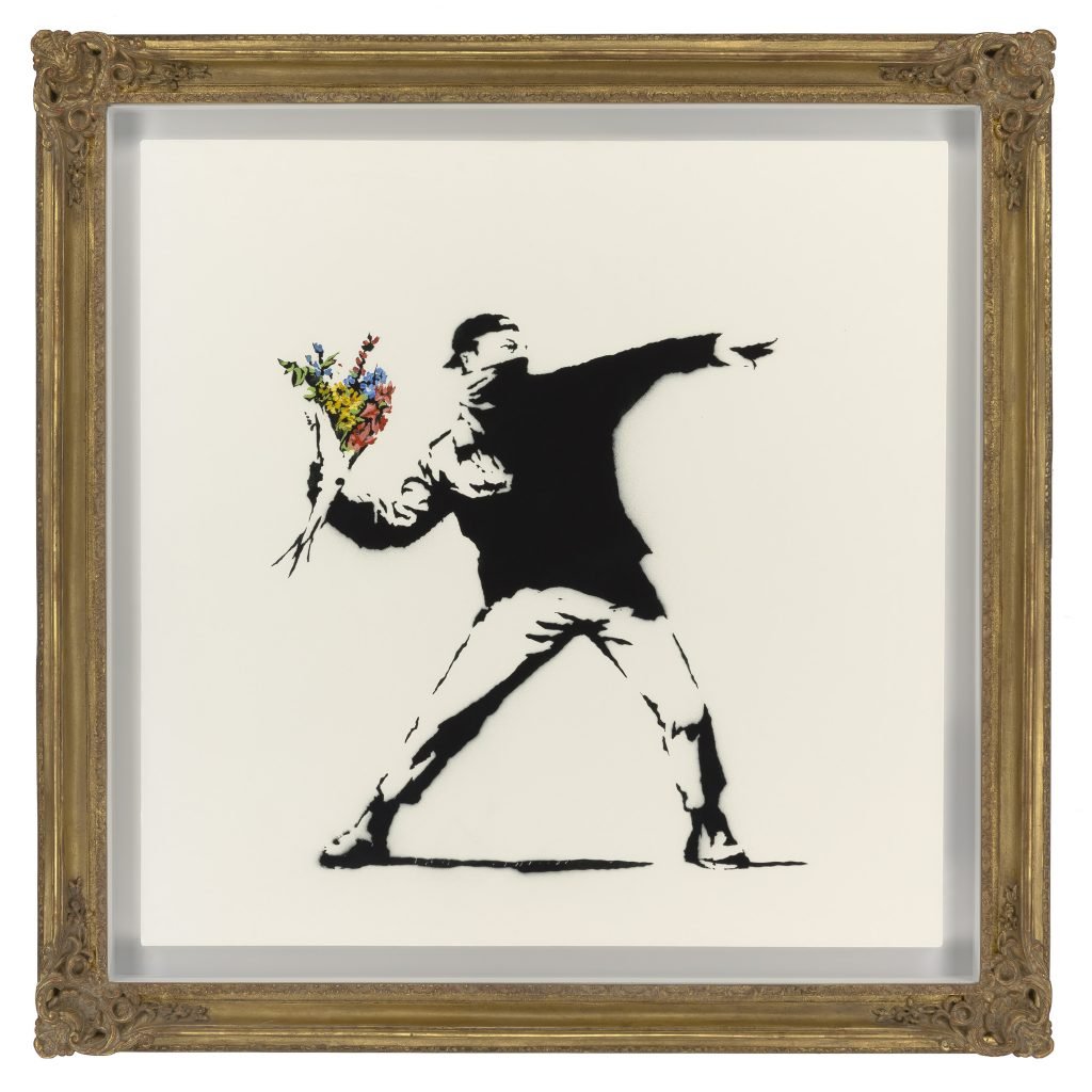 Banksy, Love is in the Air (2005), purchased at Sotheby's this year by Particle. Courtesy of Particle.