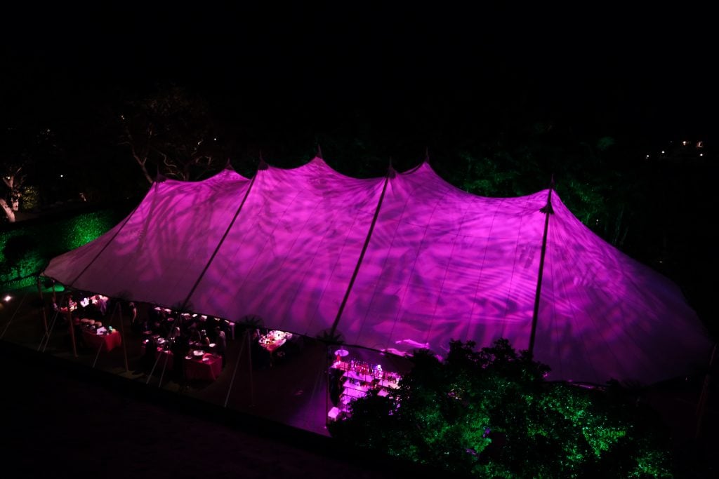 The tent at Sue Hostetler Wrigley and Bill Wrigley's home for the New Wave Art Wknd party. Photo by BFA.