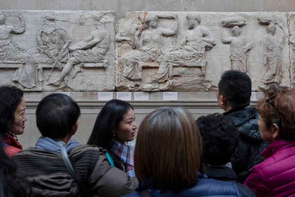 Sections of the Parthenon Marbles at the British Museum in London. (Photo by Dan Kitwood/Getty Images)