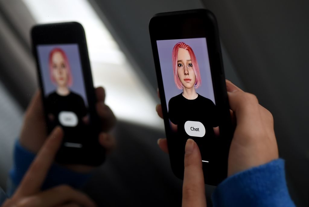 In this photo illustration a virtual friend is seen on the screen of an iPhone on April 30, 2020, in Arlington, Virginia. Photo by Olivier Douliery/AFP via Getty Images.