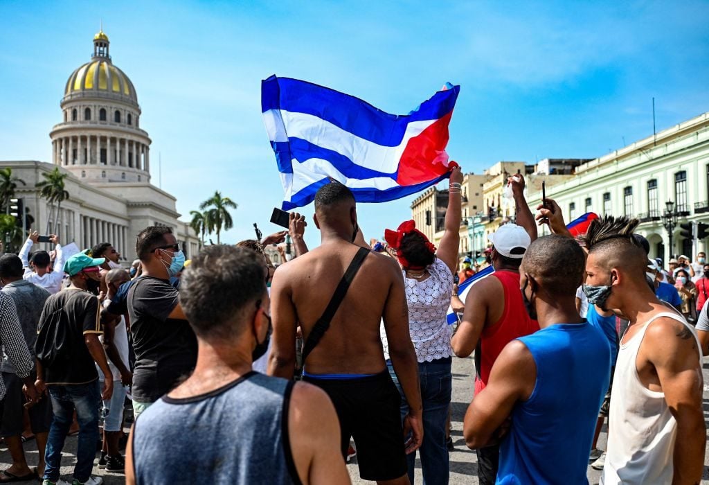 Cubans are seen outside Havana's Capitol during a demonstration against the government of Cuban President Miguel Diaz-Canel in Havana, on July 11, 2021. Photo: Yamil Lage/AFP via Getty Images.