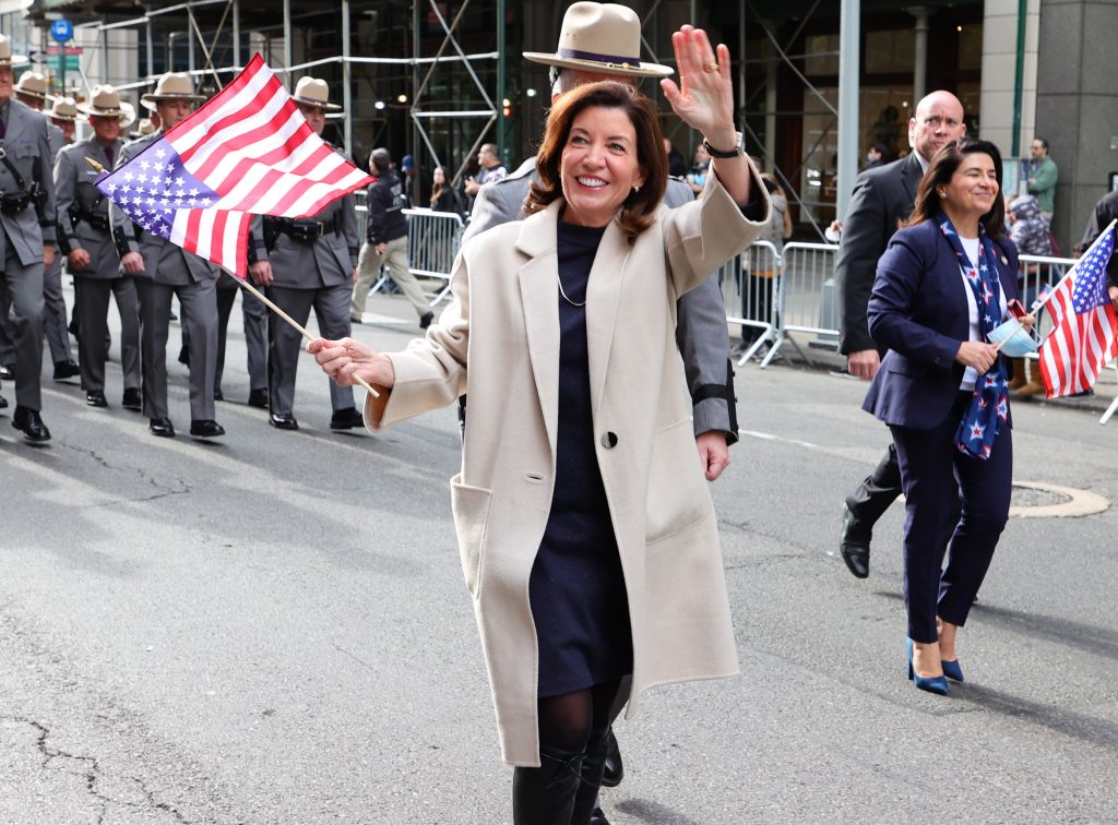 New York Governor Kathy Hochul attends the 2021 New York City Veterans Day Parade on November 11, 2021. (Photo by Theo Wargo/Getty Images)