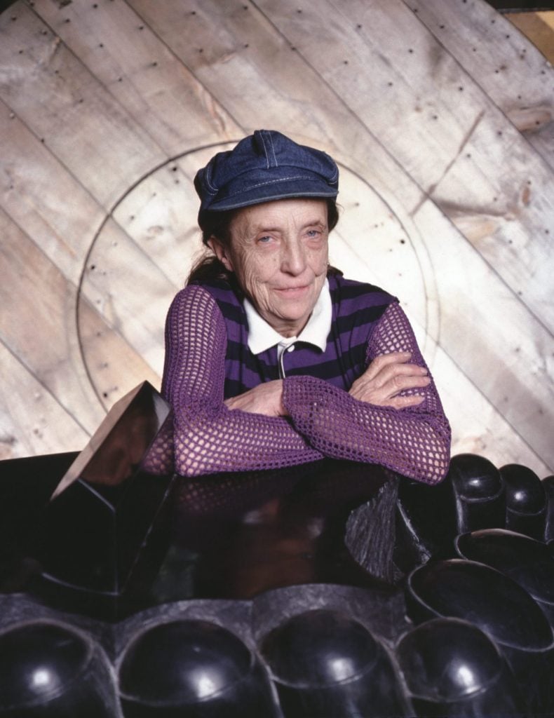 French-American artist and sculptor Louise Bourgeois photographed in her studio in the Chelsea, Manhattan, 1982. (Photo by Jack Mitchell/Getty Images)