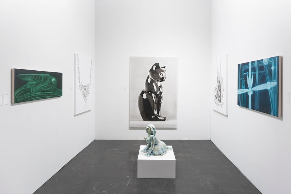 Installation view of in lieu gallery booth at NADA. Image courtesy in lieu, Los Angeles