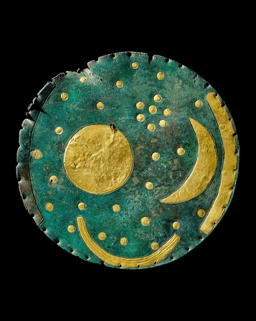 Nebra Sky Disc, Germany, (ca. 1600 BC). Photo courtesy of the State Office for Heritage Management and Archaeology Saxony-Anhalt, Juraj Lipták.