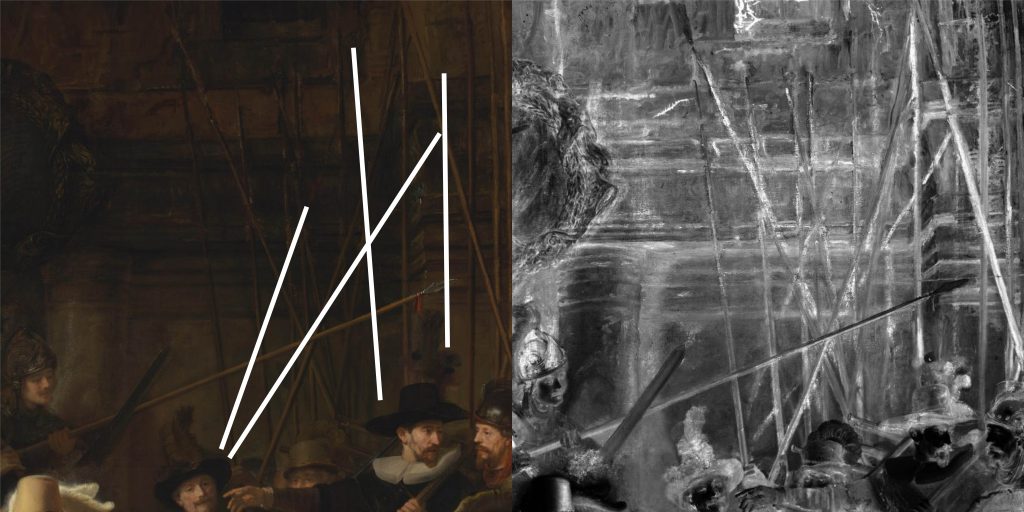 Rembrandt sketched more spears than he painted in his final composition. Courtesy The Rijksmuseum.
