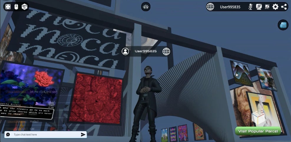 Screenshot of a visit to the Museum of Crypto Art in Somnium Space.