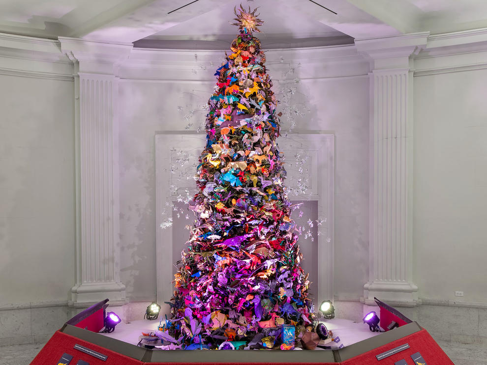 The Origami Holiday Tree at the American Museum of Natural History. Photo courtesy of the American Museum of Natural History.