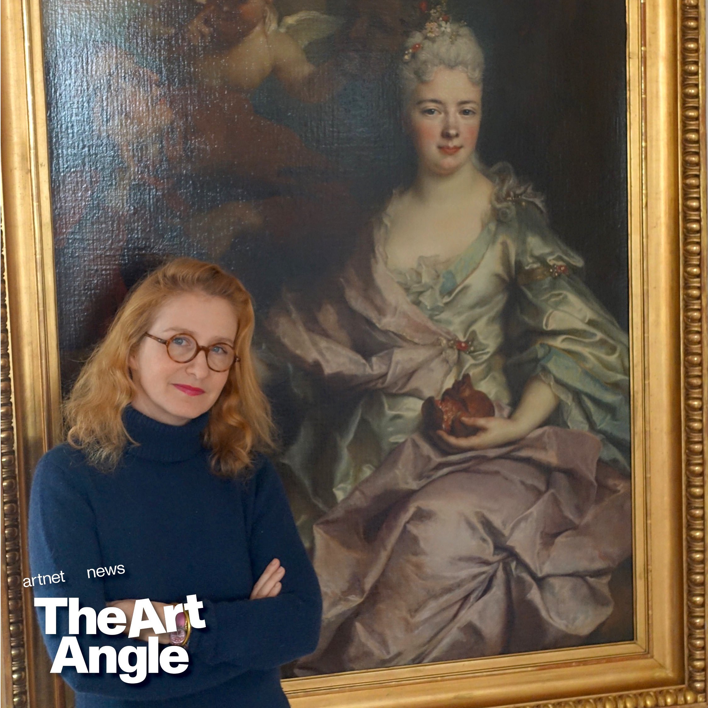 Pauline Baer de Perignon with Nicolas de Largillière's painting Portrait of a lady as Pomona, which was looted from her great grandfather during World War II. Photo courtesy of New Vessel Press.