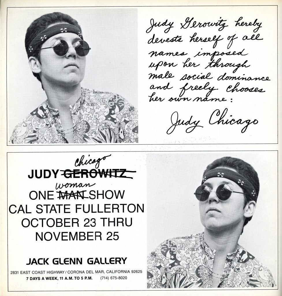 Judy Chicago, One Woman Show, Artforum Advertisement, Jack Glenn Gallery (California), 1970. Courtesy Gallery 98 online.