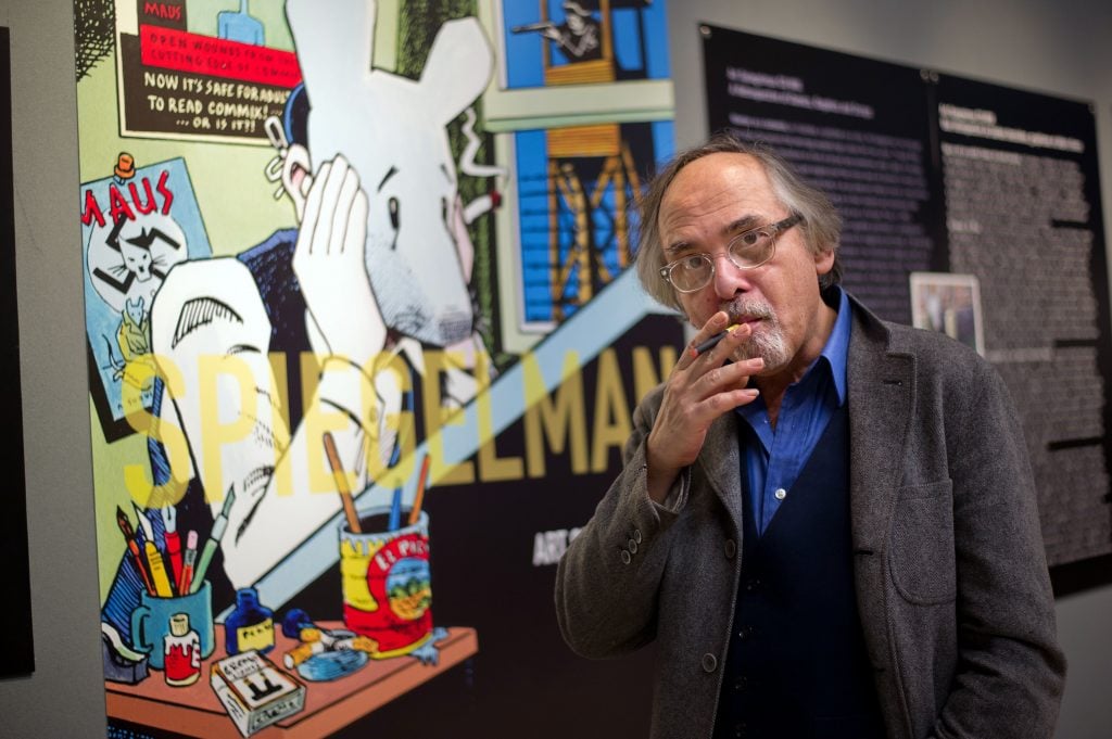 Artist Art Spiegelman author of Maus, an animal fable of his Jewish parents' experience in the Holocaust. The book is the only graphic novel to have won a Pulitzer Prize, but it has still run afoul of the censors. Photo by Bertrand Langlois/AFP via Getty Images.