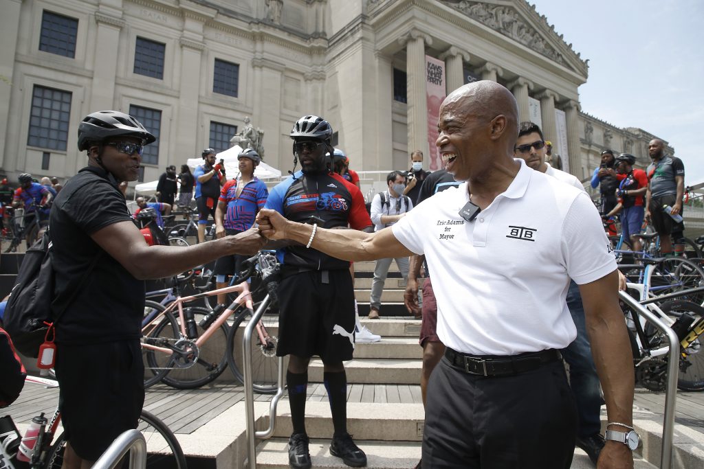 New York City Mayor Eric Adams in front of the Brooklyn Museum on Juneteenth Holiday, June 19, 2021, during his campang. Photo by John Lamparski/Getty Images.