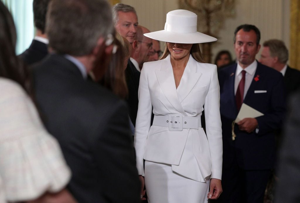 U.S. first lady Melania Trump attends the joint press conference between U.S. President Donald Trump and French President Emmanuel Macron at the White House on April 24, 2018 in Washington, D.C. (Photo by Alex Wong/Getty Images)