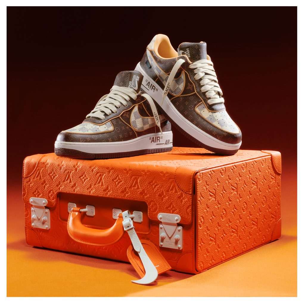Louis Vuitton and Nike “Air Force 1” sneakers and pilot case by Virgil Abloh. Courtesy of Louis Vuitton.