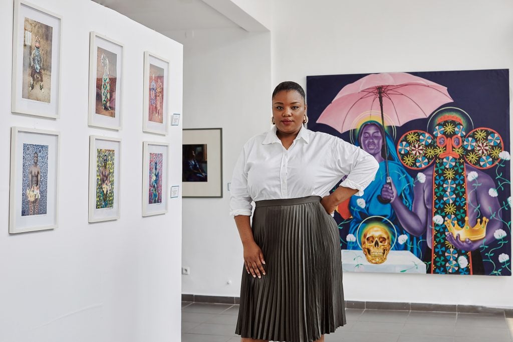 Diane Audrey Ngako with works by Leonce Raphael Agbodjelou and Marc Padeu.