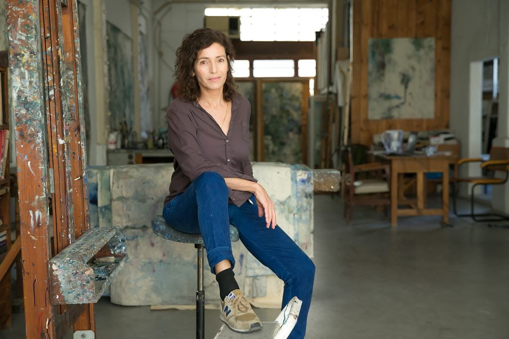 Orly Maiberg in her studio, 2021. Photograph by Orel Cohen. Courtesy of Shoshana Wayne Gallery, and Orly Maiberg.