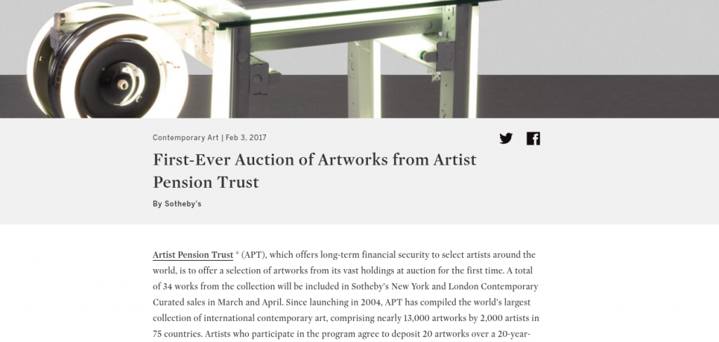 Screenshot of Sotheby's sale: First-Ever Auction of Artworks from Artist Pension Trust, 2017.