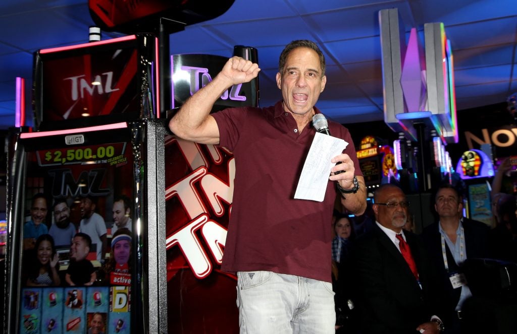 TMZ Executive Producer Harvey Levin unveils IGT's TMZ Video Slots at the Global Gaming Expo (G2E) 2015 at the Sands Expo and Convention Center on September 30, 2015 in Las Vegas, Nevada. (Photo courtesy Getty Images.)