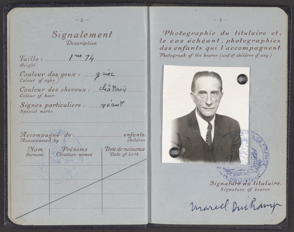 Marcel Duchamp Republique Française passport, October 22, 1954. From the Alexina and Marcel Duchamp Papers, Philadelphia Museum of Art, Library and Archives. 