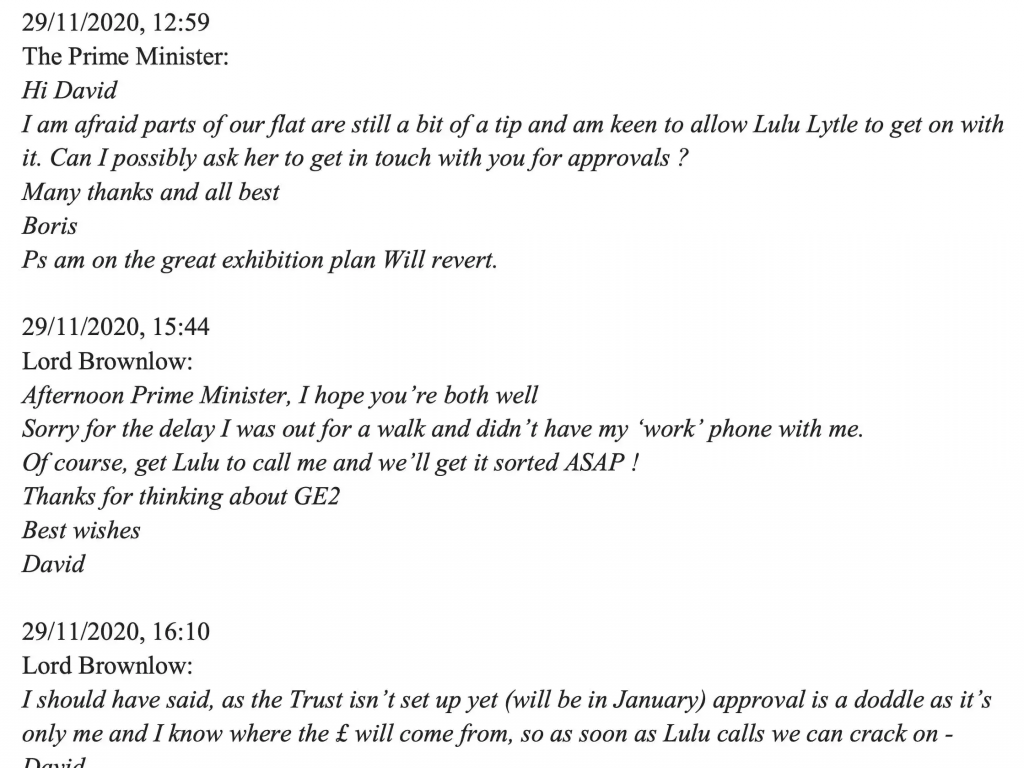 Texts between Prime Minister Boris Johnson and David Brownlow. Courtesy of the U.K. Government.