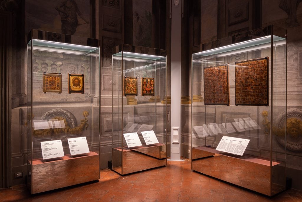Installation view of “The Museum of Russian Icons" at the Uffizi Gallery in Florence, Italy. Courtesy of the Uffizi Gallery.