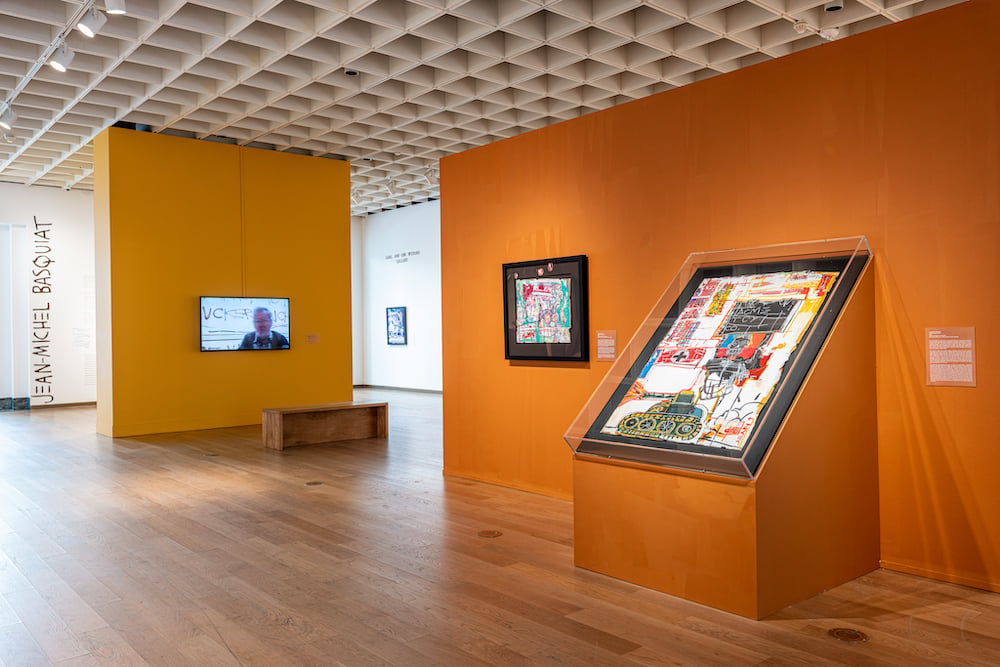 Installation view of the "Heroes & Monsters: Jean-Michel Basquiat, The Thaddeus Mumford, Jr. Venice Collection" at the Orlando Museum of Art, 2022. Courtesy of the OMA.