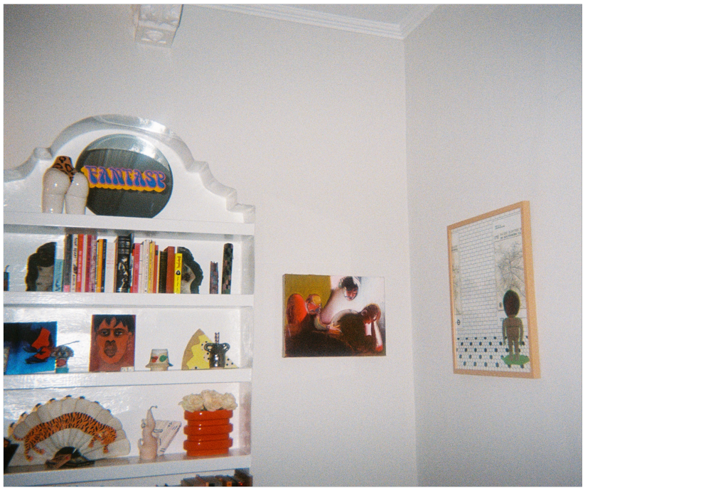 A cute corner with so much stuff I love - Joshua Petker, Katja Farin, Frances Stark, Edgar Bryan pizza book (thank you @oof books!!), Katherina Olschbaur, a cute candle of my dog Willie by Janie Korn <3 one of my most prized possessions.