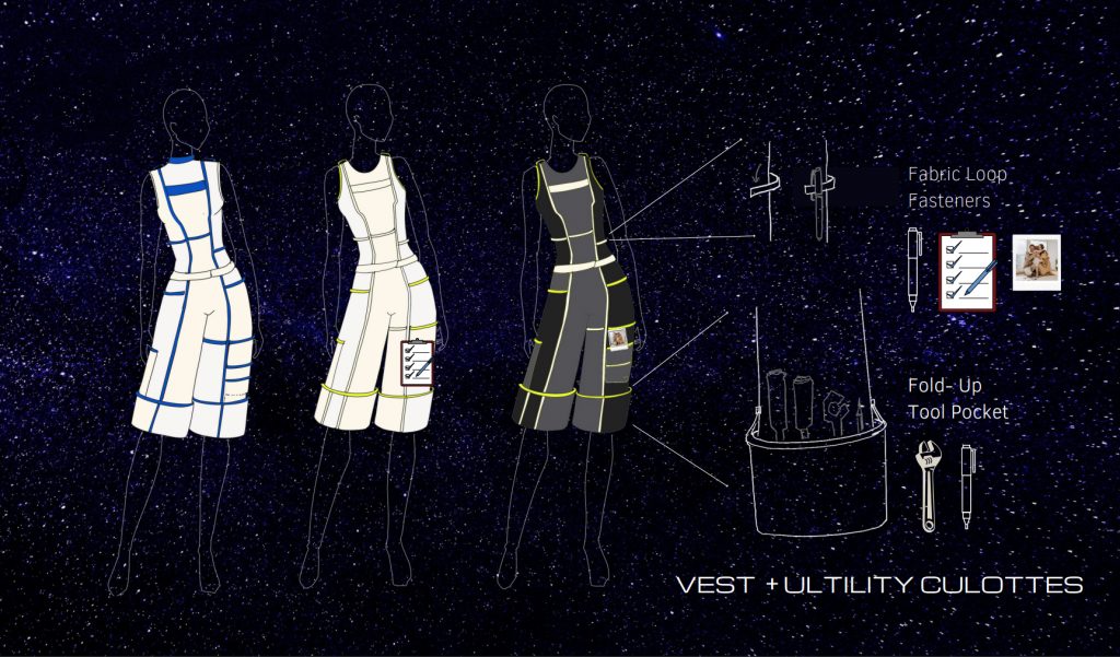Avantika Velho's clothing design for RISD's "Pack Your Bags! We’re Headed for the Moon" class, which is helping NASA engineers outfit astronauts on the 2025 Artemis mission to the moon. Image courtesy of the Rhode Island School of Design. 
