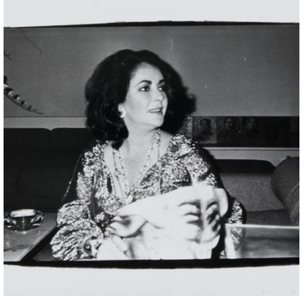 Elizabeth Taylor, Dinner Party at Halston’s Townhouse in New York City. Courtesy Hedges Projects, Los Angeles. Copyright The Andy Warhol Foundation for the Visual Arts.