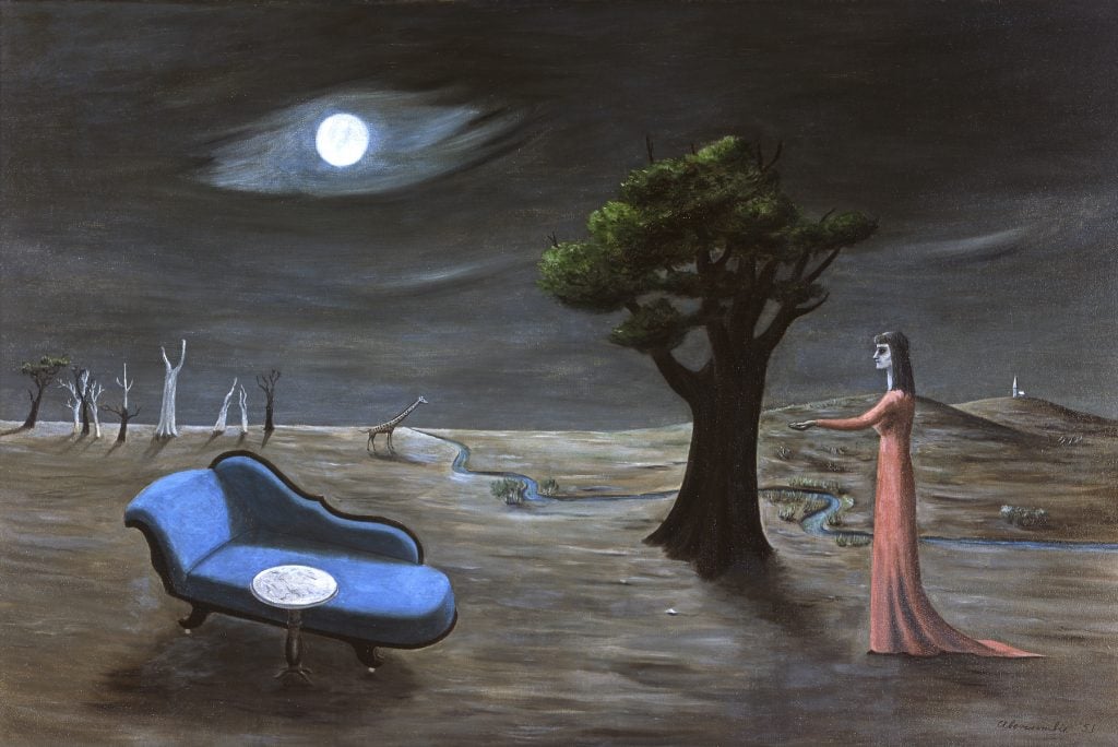 Gertrude Abercrombie. American, 1909–1977. Search for Rest, 1951. Oil on canvas, 24 × 36 in. Collection of Sandra and Bram Dijkstra. Photo: Sandy and Bram Dijkstra.
