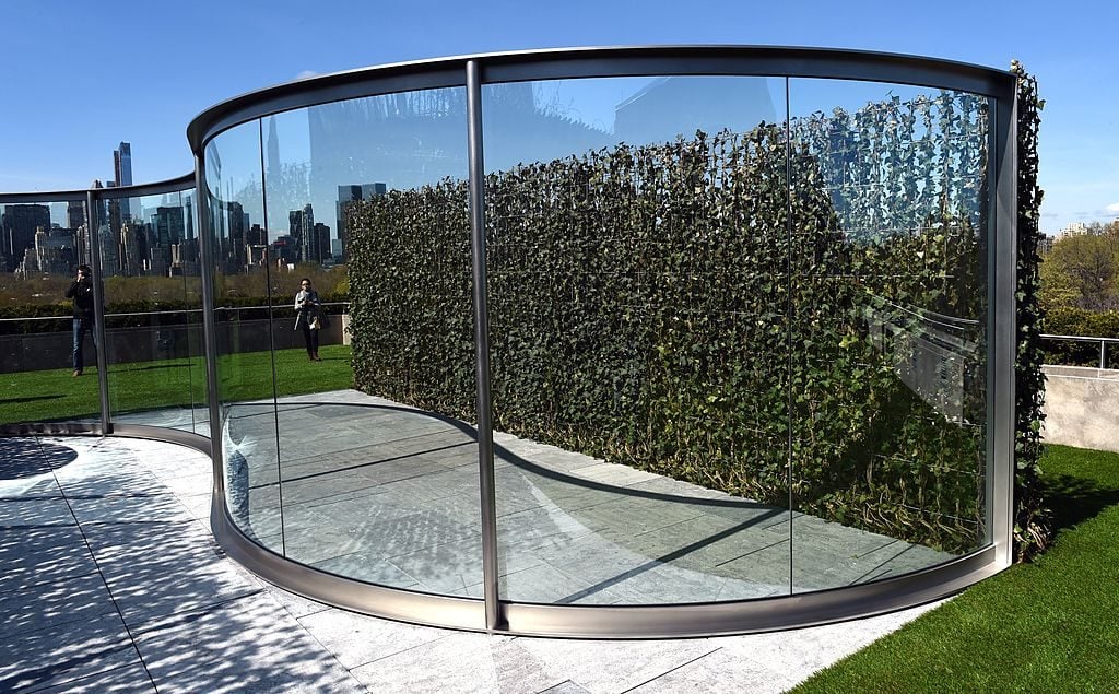 <i>Hedge Two-Way Mirror Walkabout</i>: Dan Graham's Roof Garden Commission at the Metropolitan Museum of Art in 2014. Photo: Timothy A. Clary/AFP via Getty Images.