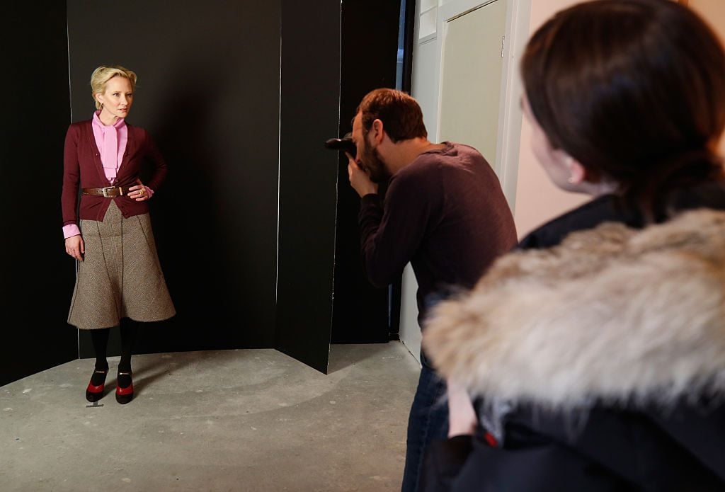 Actress Anne Heche and photographer Jeff Vespa behind the scenes in the WireImage Portrait Studio during the 2017 Sundance Film Festival on January 23, 2017. (Photo by Randy Shropshire/Getty Images for AT&T)